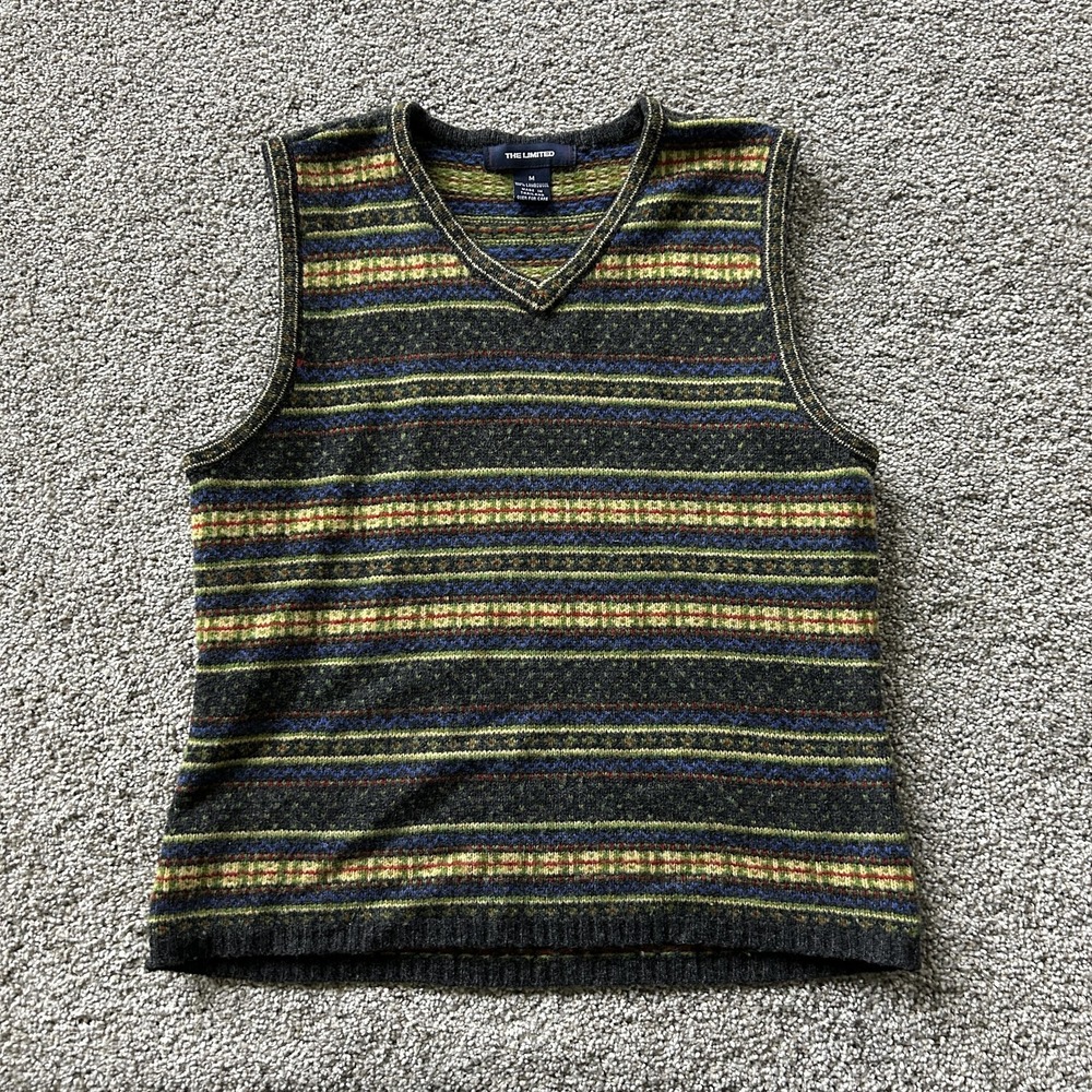 The Limited Sweater Vest Womens M Multicolor Lambswool V Neck Striped Knit